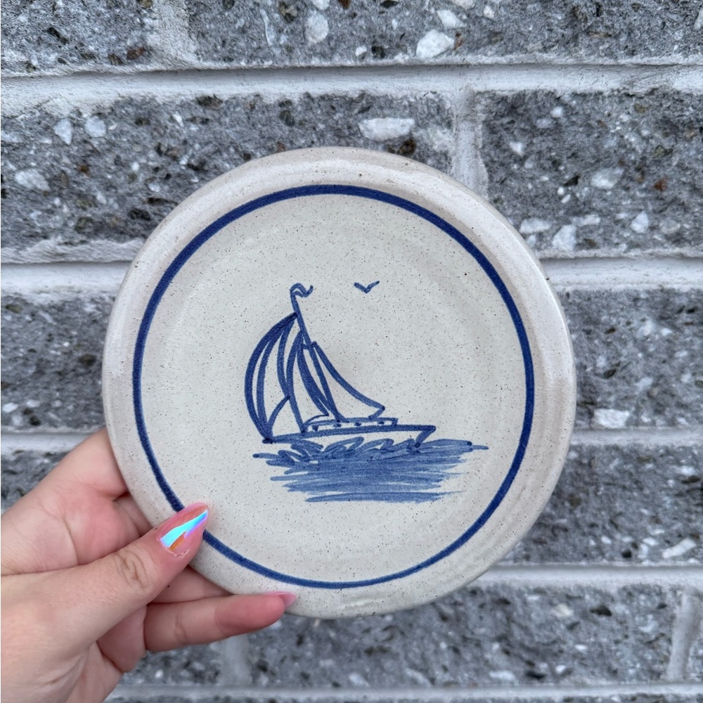Nautical Blue Sailboat Ceramic Plaque